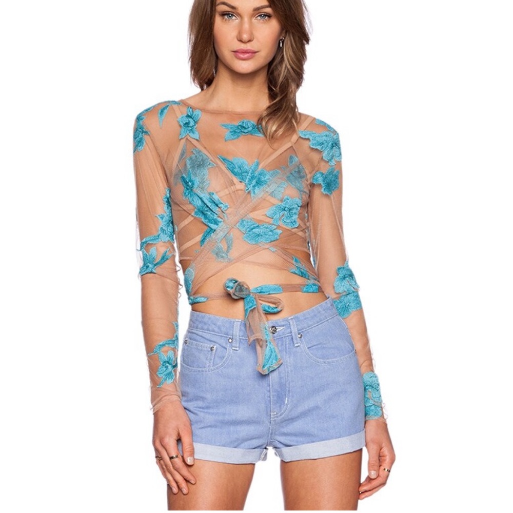 For Love & Lemons  Orchid Crop Top in Aqua